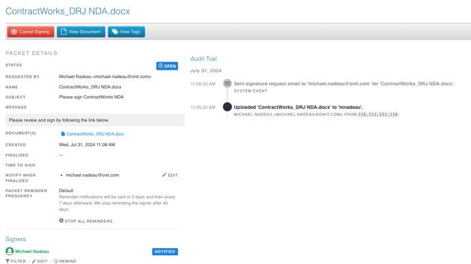 Audit trail page