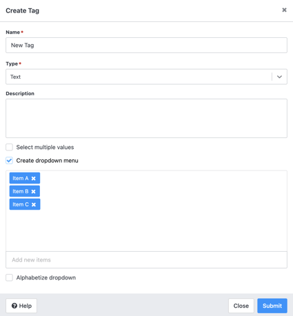 Text Tag Dropdown